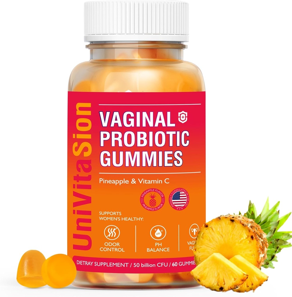 UniVitaSion Vaginal Probióticos Gummies para Mulheres, 50 bilhões de UFC - PH Balance, Odor vaginal, Flora vaginal, Tratamento de infecção de levedura para as mulheres, Vitamina C para a saúde imunológica, Hawaiian Abacaxi flavor