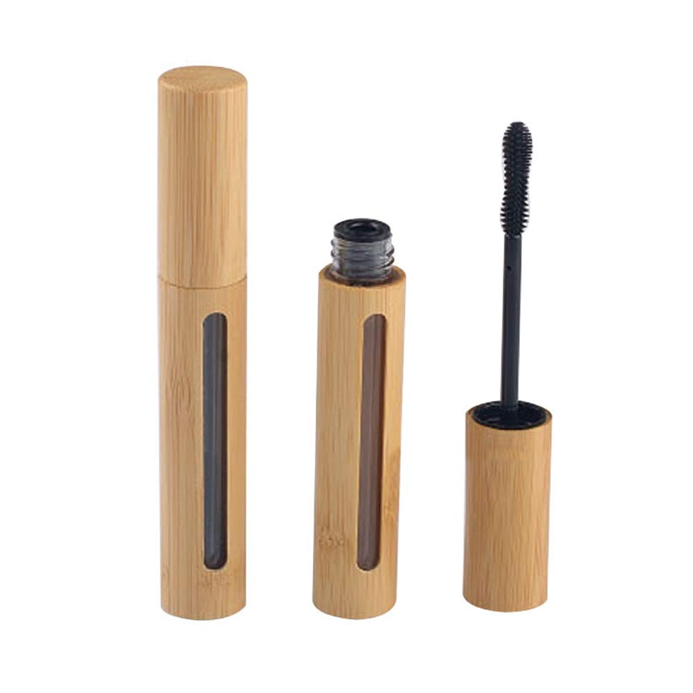 Frascos de tubo de bambu de 6ml de 2Pcs para tubos de bambu de alta grade Frascos reutilizáveis Recarregáveis frasco de creme de cílios vazio recarregável com varinha de cílios e plugue para óleo de rícino, óleo de crescimento de cílios, DIY Garrafas de viagem de máscara