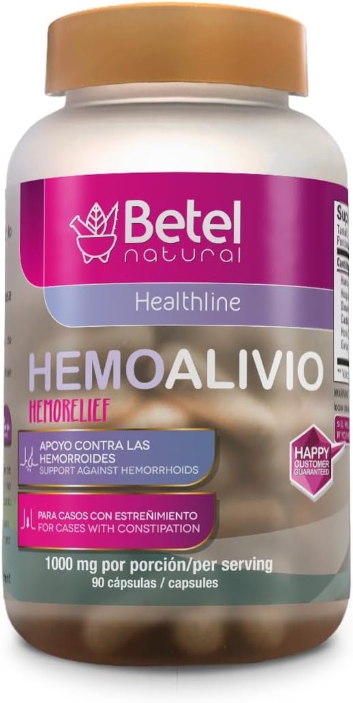 Betel Natural Premium HemoAlivio Rosita - Apoio à Hemorroida e Obstipação - 1000 mg - 90 Cápsulas
