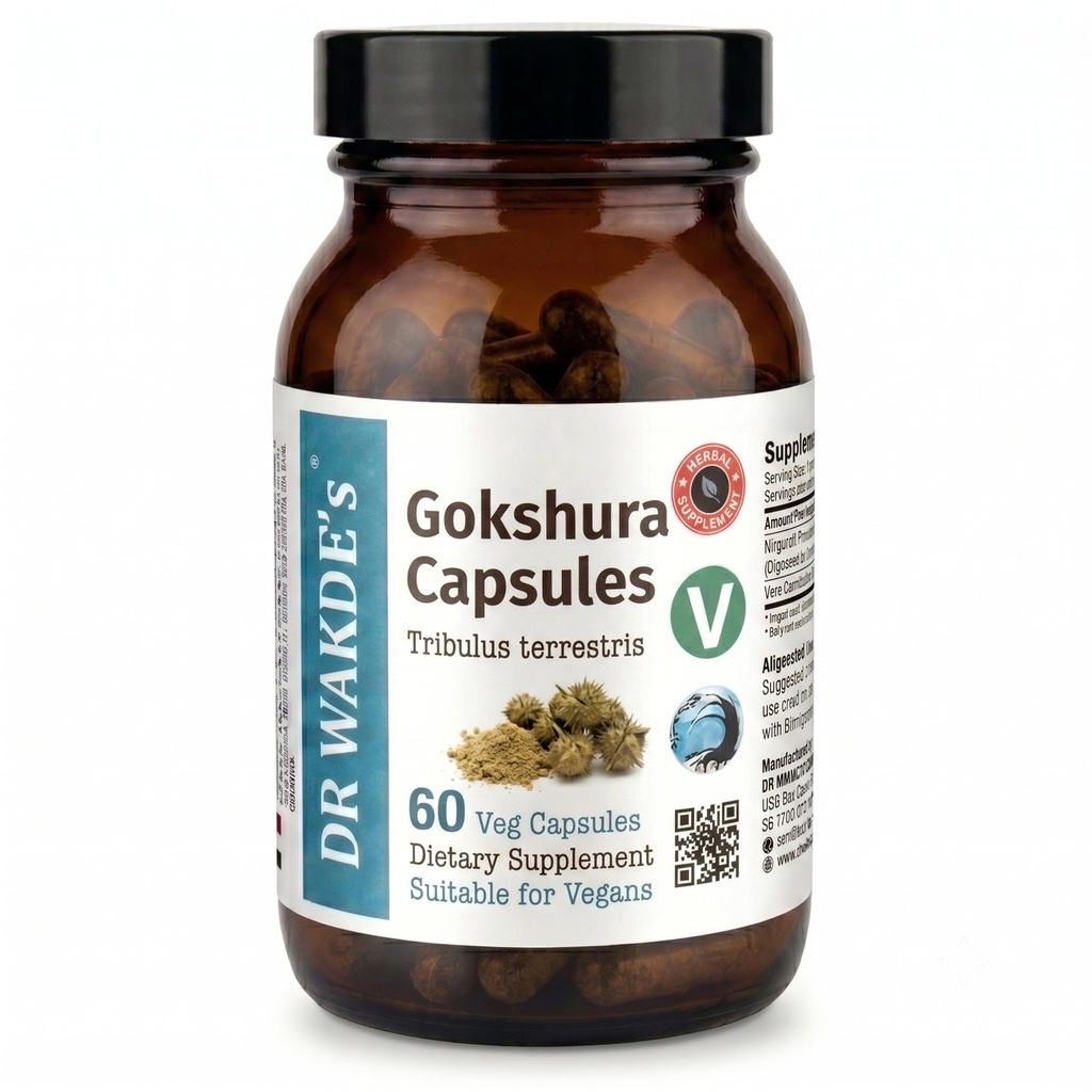 Cápsulas de Gokshura de DR WAKDE (Tribulus terrestris) - 60 Veg Caps 100% Puro, Suplemento All-Natural Vegan, Baseado em plantas, Suporta Vitalidade e Saúde Urinária