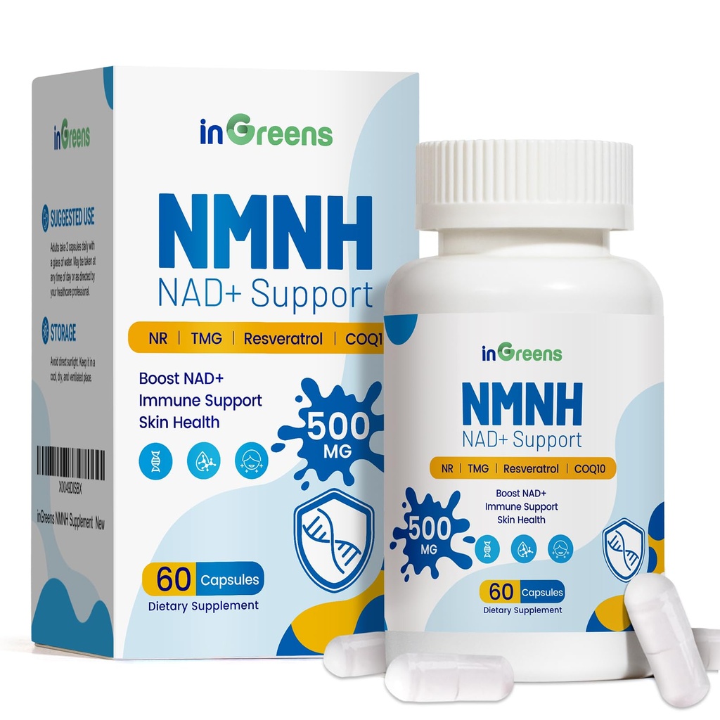 500mg NMNH, NMN Suplemento Alternativa com NR, TMG, Resveratrol, COQ10, Suplemento NAD, Anti envelhecimento, Energia, Boost NAD+ Níveis, 60 Cápsulas