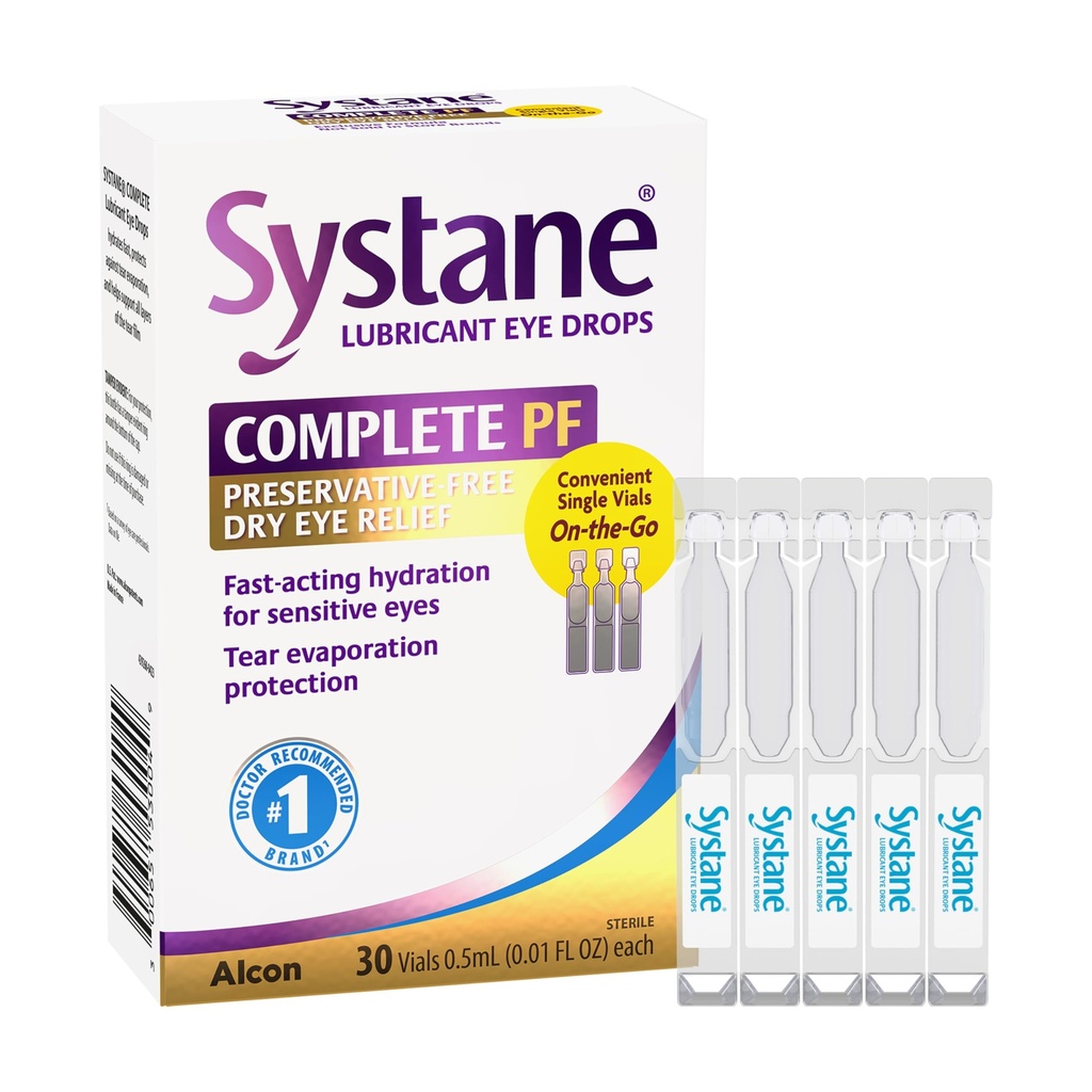 Systane Complete Unit-Dose Preservative-Free Eye Drops 30ct Frascos para injectáveis de utilização única para alívio ocular seco