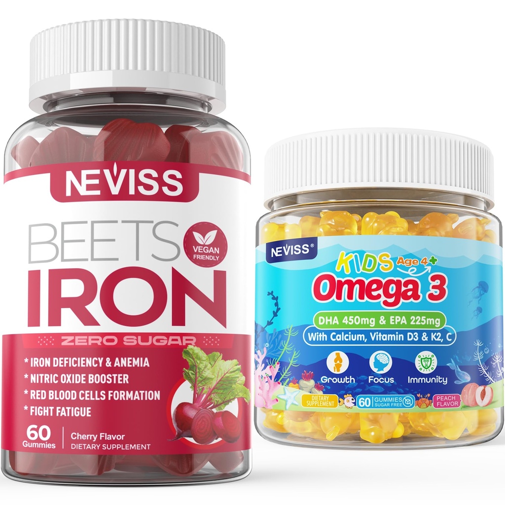 Pastilhas de ferro 2 Pack + Crianças Omega 3 Pastilhas 2 Pack