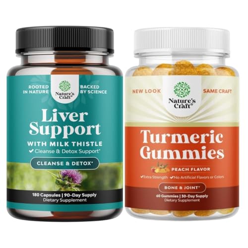 Pacote de Liver Cleanse Detox & Repair - Cardo de leite de silymarin com extrato de alcachofra de colza de dente-de-leão e gomas de curcumina alcaçuz com curcumina de pimenta preta em pó para suporte conjunto