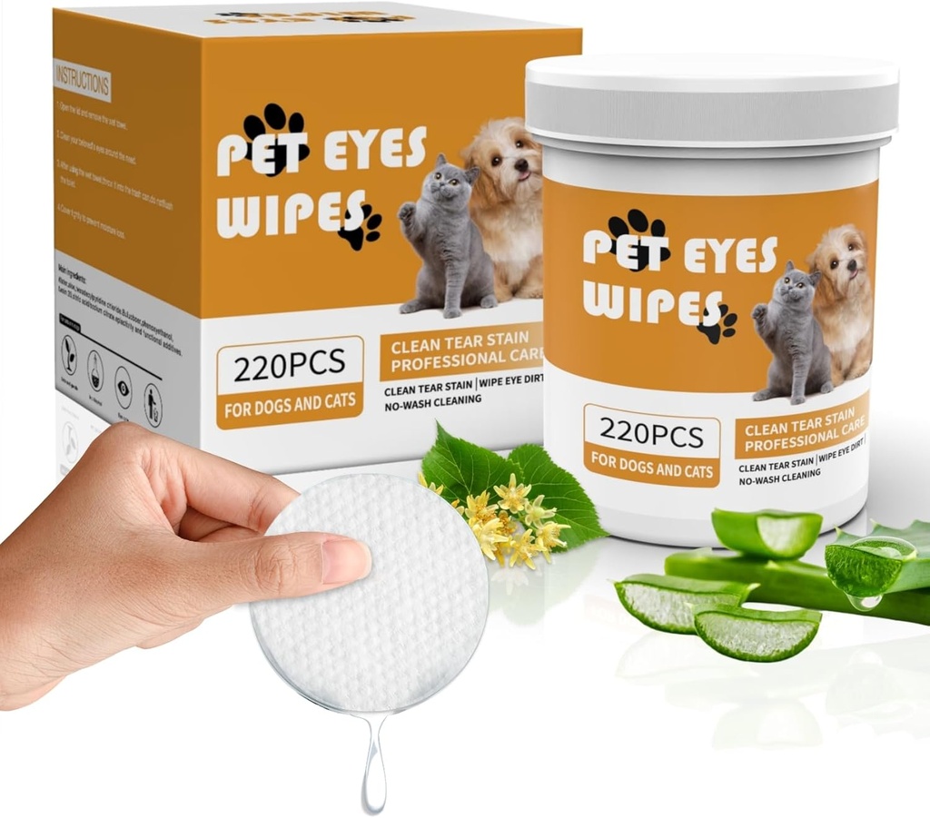 Senlong Eyes Wipes for Dogs - gentilmente remover Tear Stain - limpador de olhos do cão, Eye Debris, descarga, secreções de muco - limpas de olhos do cão removedor de manchas de lágrimas - cão e gato limpas de olhos - 220pcs, branco
