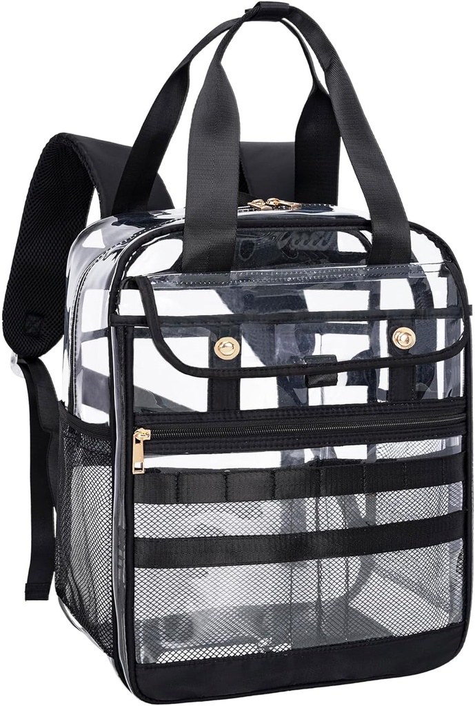 Mochila transparente de PVC transparente, grande bolso para trabalho e viagem (preto)
