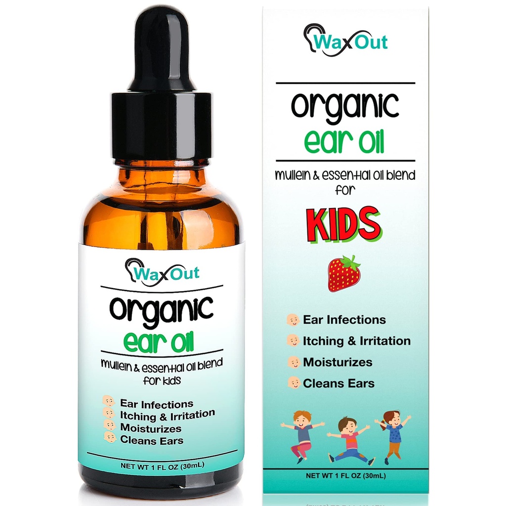 Natural Mullein Ear Wax Removal Oil & Cleaner Drops with Strawberry for Kids - Alisador de cera de ouvido, hidratante e alergia calmante - Tinnitus, coceira, anel & orelhas entupidas