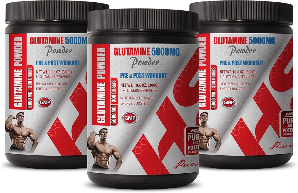 Melhor suplemento para bomba muscular - PRÉ & Pós - GLUTAMINE pó 5000MG - glutamina Suplemento dietético - 3 latas 900 gramas