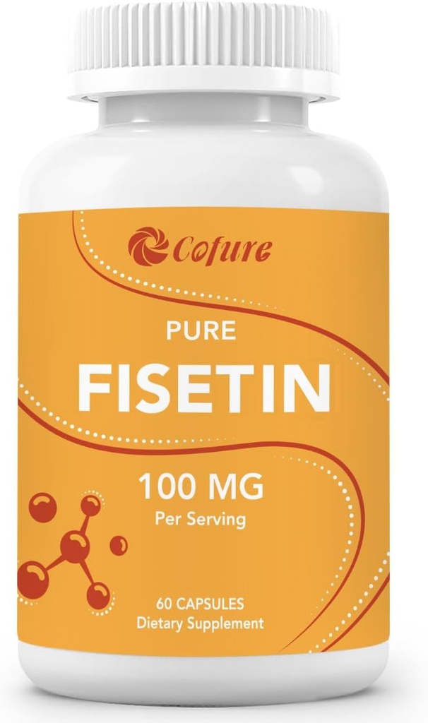 Suplementos de fisetina, 100mg de Flavonóide Bioativo Natural, Genuíno 98% Puro, Apoio ao Envelhecimento, Não-GMO, Sem Glúten, 60 Cápsulas, 60 Servimentos