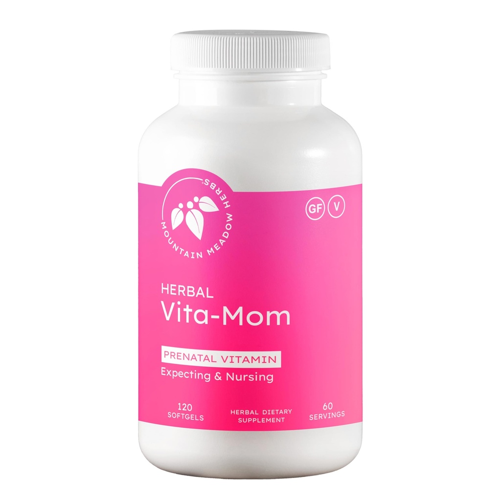 Mountain Meadow Herbs Vita-MOM Vitaminas pré-natais – Suplemento de ervas para mulheres com ácido fólico, ferro, multivitaminas e ervas orgânicas – 120 Softgels (2-fornecimento de meses)