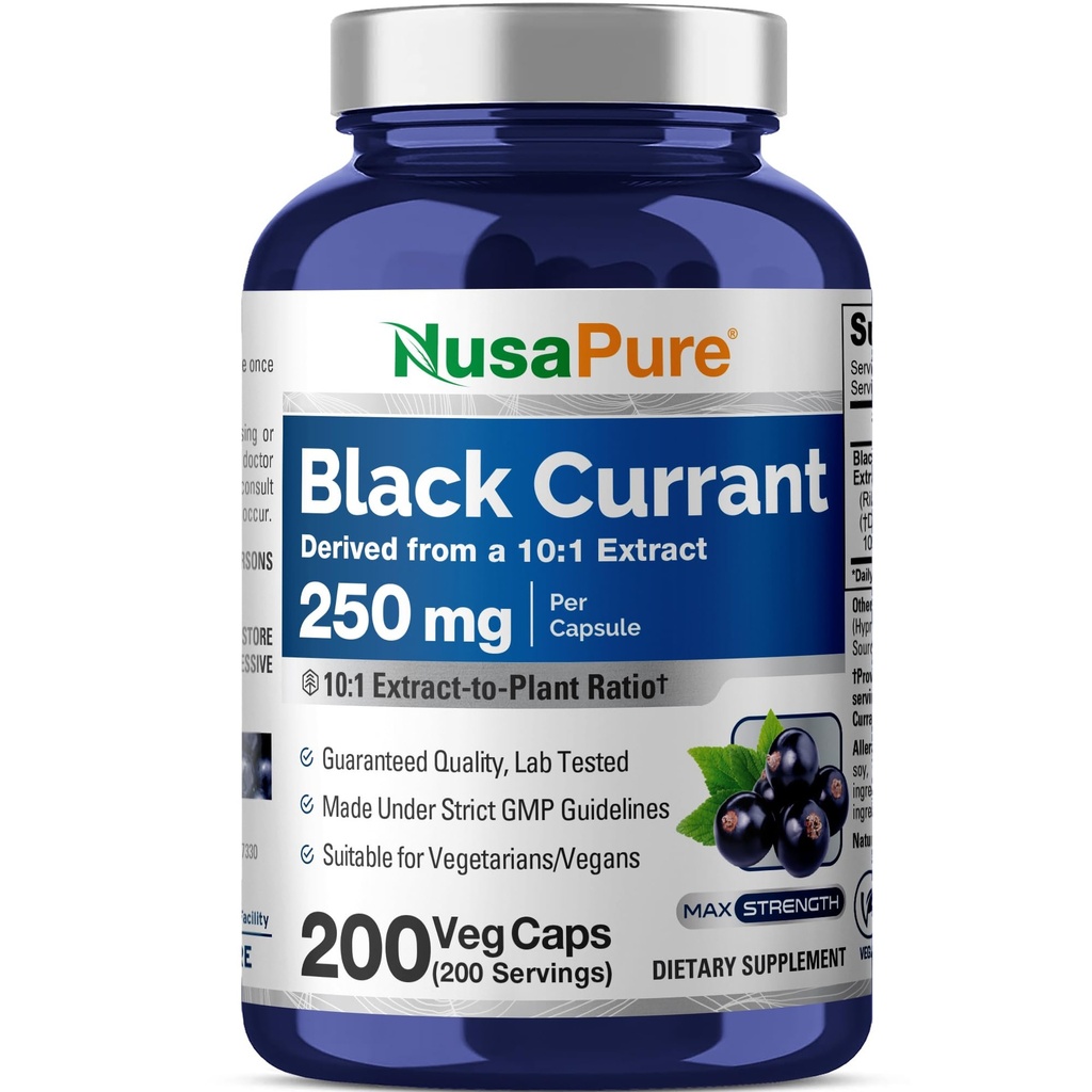 NusaPure Groselha preta 10:1 Extrato, 250 mg Equivalente a 2.500mg, por Veg Caps 200 Vegan, Não-GMO