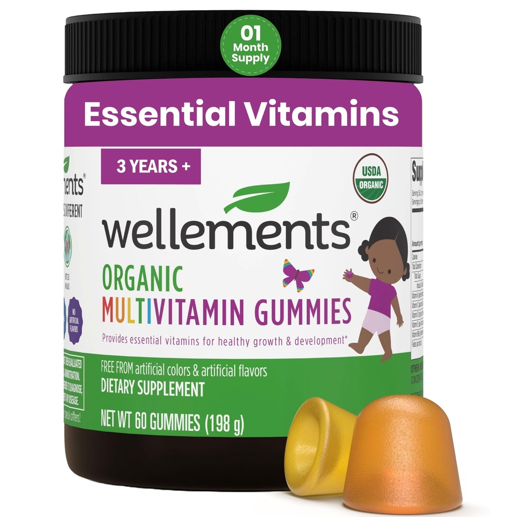 Wellements USDA Crianças Orgânicas Gummies Multivitamin 60 Ct (3+ Anos)
