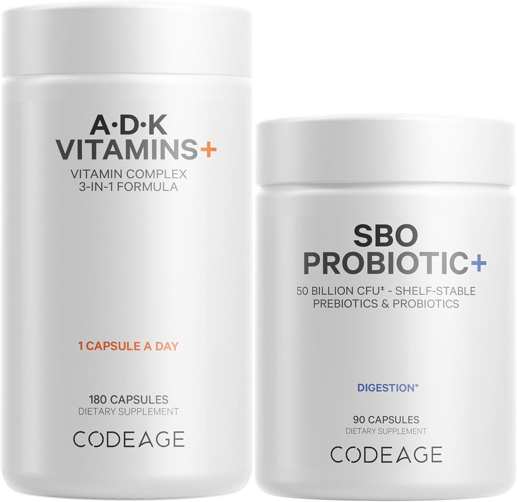 Codeage diário ADK Vitamina & pacote probiótico – Vitamina A Retinil Palmitate, Vitamina D3 Colecalciferol, Vitamina K, 50 bilhões de CFU mistura probiótica, não-GMO