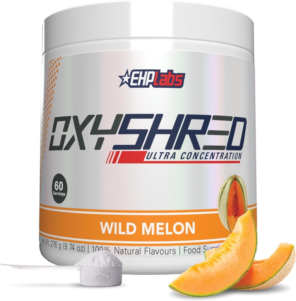 EHP Labs OxyShred pré-treino em pó e Shred suplemento - pré-treino em pó com L Glutamina e Acetil L Carnitina, Energia Boost Drink - Wild Melon, 60 Servings