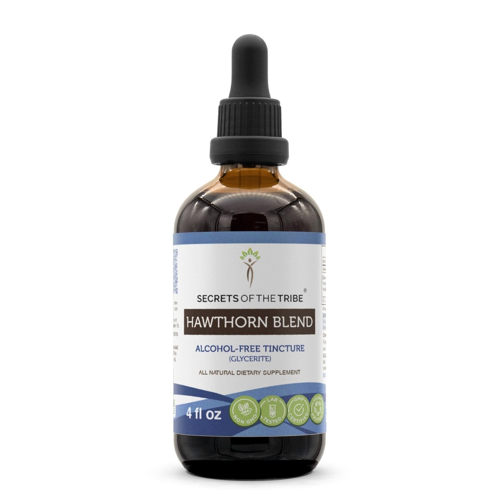 Segredos da tribo Hawthorn Blend Tincture Alcohol-Free Extract, Hawthorn (Crataegus spp.)