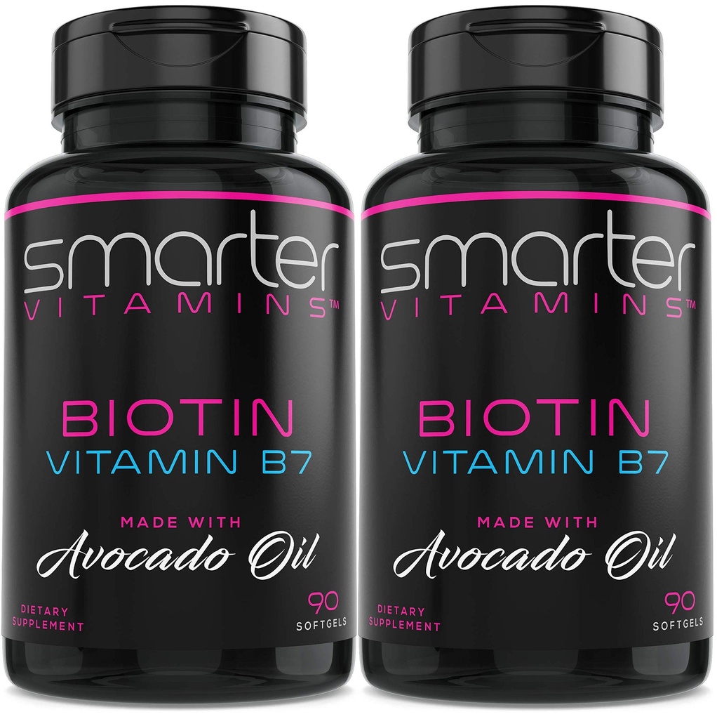 (2 Pack) Biotin mais inteligente 5000mcg em óleo de abacate, Vitamina B7, Não-GMO, 90 Mini líquidos Softgels, Não Soy