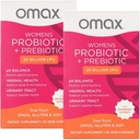 2 Pacote Omax Prebióticos & Probióticos Complexo para Mulheres, pH equilíbrio, Saúde vaginal, Trato urinário, Levedura, ITU/BV Prevenção, Bloating pH 20 bilhões CFU Vegan, Orgânico, Sem glúten, 60 cápsulas Vege