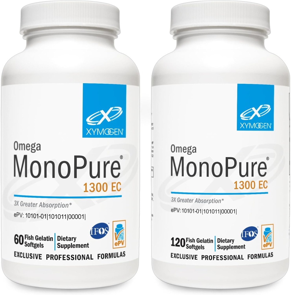 XYMOGEN Omega MonoPure 1300EC Bundle - 60 Softgels + 120 Softgels - Óleo de peixe com 3X Maior Absorção - DHA EPA Omega 3 Suplemento para Saúde do Coração + Suporte Cognitivo