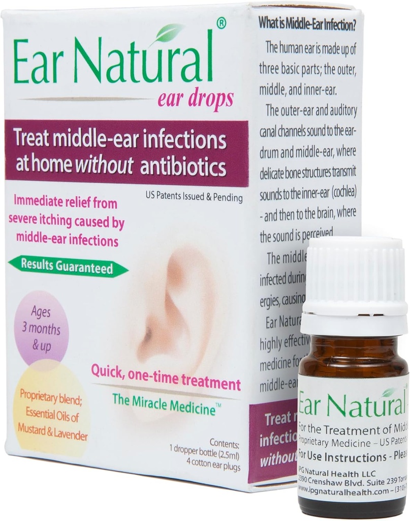 EarNatural® – Tratamento para Infecções do Meio-Orelha, Dor de ouvido, Coceira – Alívio em Menos de um minuto - em um único tratamento – 100% Ingredientes Naturais, Feitos nos EUA – Patentes dos EUA Emitidas e Pendentes