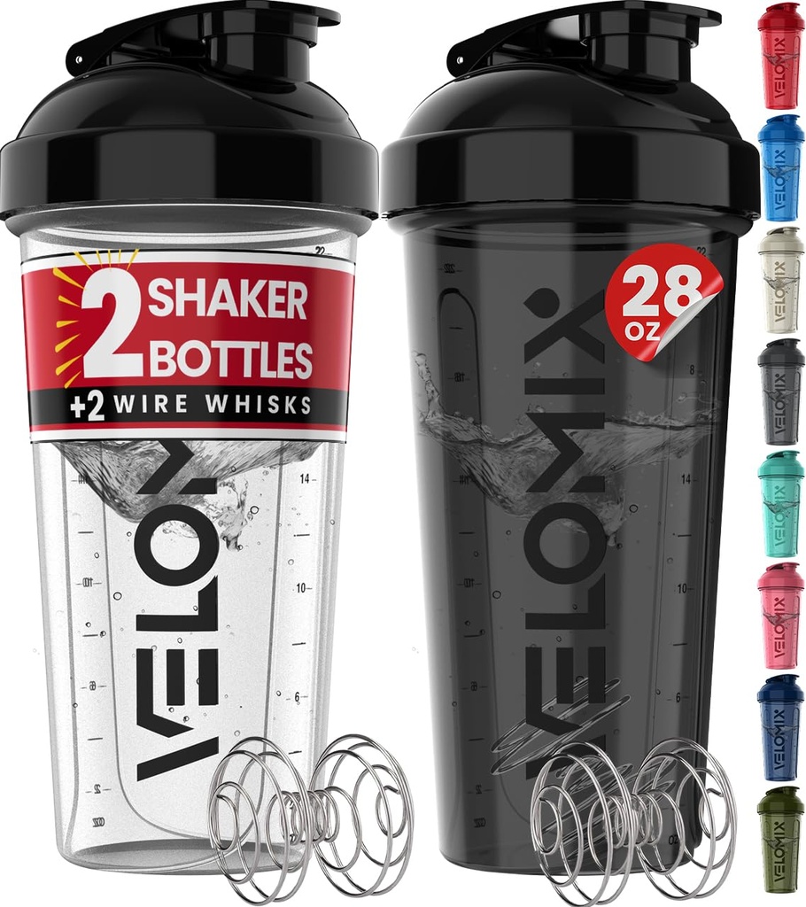 VELOMIX -2 Embalagem- 28 oz Garrafas de Shaker de Proteínas para Misturas de Proteínas - 2x Wire Whisk □ Leak Proof Shaker Cups para Shakes de Proteínas
