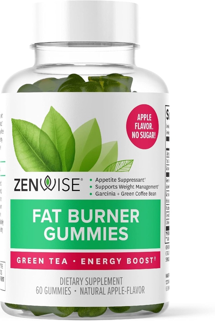 Gomas de queimador de gordura Zenwise Saúde - Supressor de apetite para perda de peso com extrato de chá verde e Garcinia Cambogia para metabolismo + Verde café Feijão e framboesa Cetona - 45 Count Apple Gummies