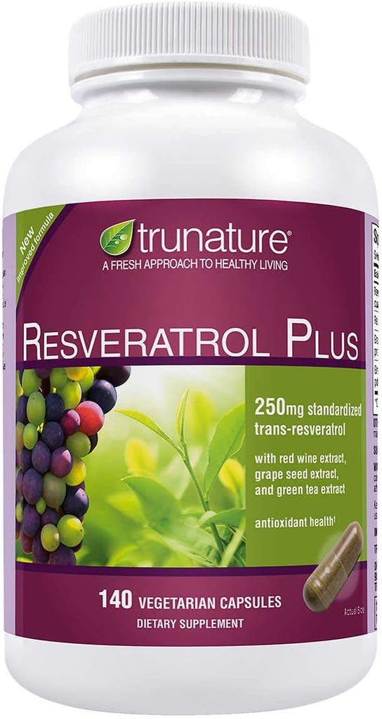 trunature Resveratrol Plus Trans-Resveratrol padronizado 250 Milligram, 140 Cápsulas Vegetarianas