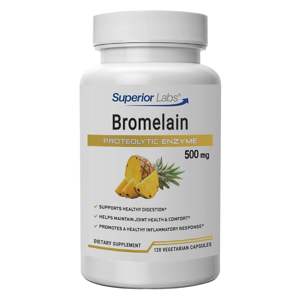 Laboratórios Superior Bromelain 500mg – 2400 GDU/Gram Não-GMO Abacaxi Enzima, Suporte Digestivo Baseado em Plantas, Promove Conforto Conjunto & Saúde do Tecido – 120 Veg Caps