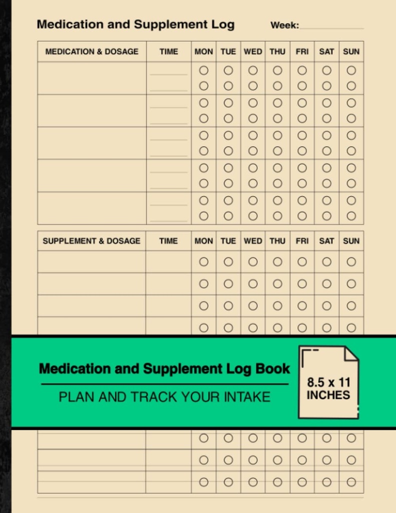 Medication and Supplement Diário de Bordo: Diário de Bordo Semanal Simples Planeje e acompanhe sua ingestão