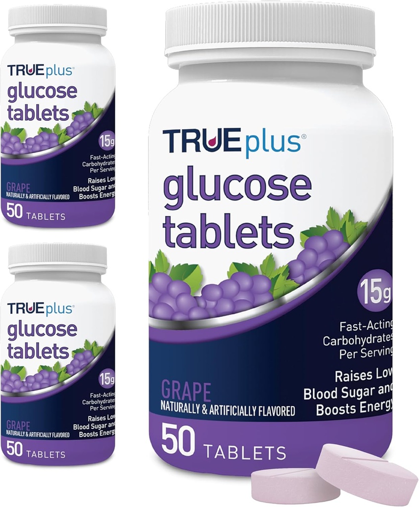 Comprimidos de Glicose TRUEplus®, Sabor de Uva - Frasco 50ct – Embalagem 3