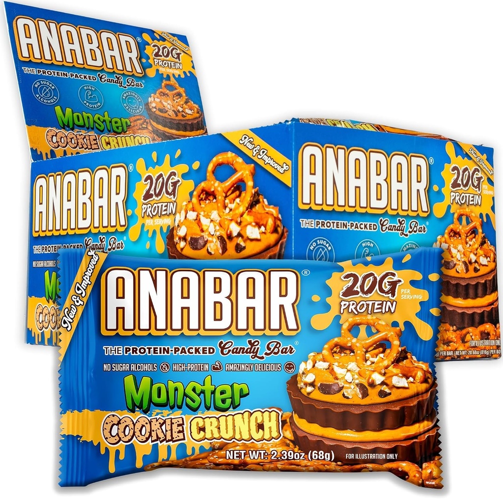 Anabar Protein Bar, The Protein-Packed Candy Bar, Amazing Tasting Protein Bar, Sem álcoois de açúcar, Alta proteína, surpreendentemente delicioso (12 barras, chocolate chocolate monstro biscoito crunch)