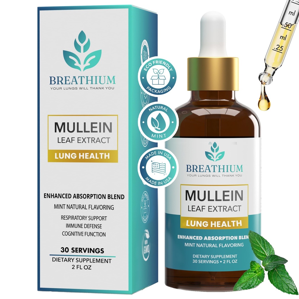 4-em-1 Gotas de Mullein para Pulmões & Gut Saúde – Extrato de Folha de Mullein lipossomal, Lecitina de girassol & Cholina para Imune, Digestivo, Alergia e Alívio de Mucus – Made in USA – 2oz Pimenta