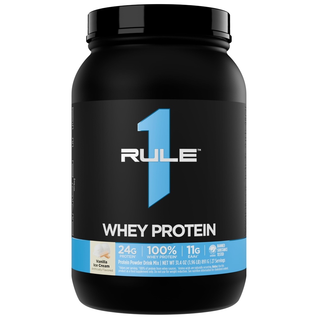 Regra 1 Whey Protein – 24g Fast-Acting Protein from All-Whey Sources with Naturalmente Occurring EAAs & BCAAs for Workout Recovery or Anytime Use (2 libras*, Vanilla Ice Cream)