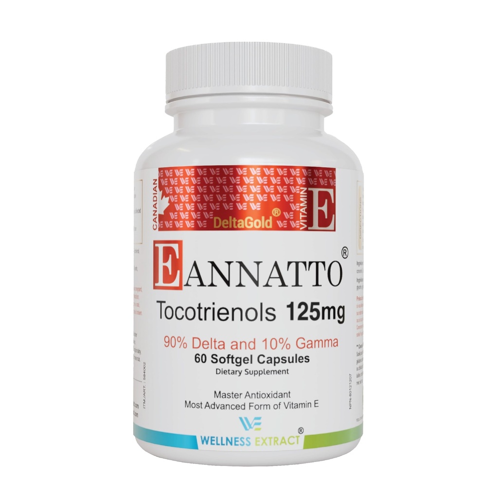 Eannatto Tocotrienols suplementos de vitamina E Tocoferol livre, não-GMO, sem glúten e antioxidante (125MG 60 Softgels)