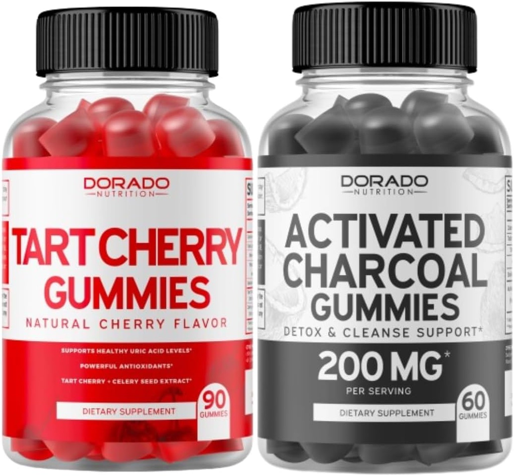 Tart Cherry (90 chicletes) Nível de ácido úrico Suporte poderoso antioxidante com sementes de aipo e carvão ativado (60 chicletes) Detox saudável & Cleanse - Formulado a partir de Shells de coco orgânico - EUA Made