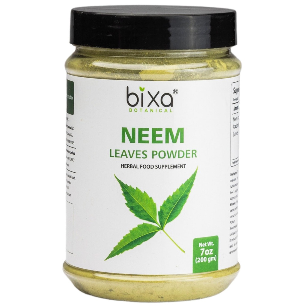 bixa BOTANICAL Neem Leaf Powder (pó de folhas) Azadirachta Indica (200 gramas / 7 OZ) Ayurvedic Anti Alérgico Suplemento de ervas (Gluten Free), Non-GMO, Steam Treated, Vegan.