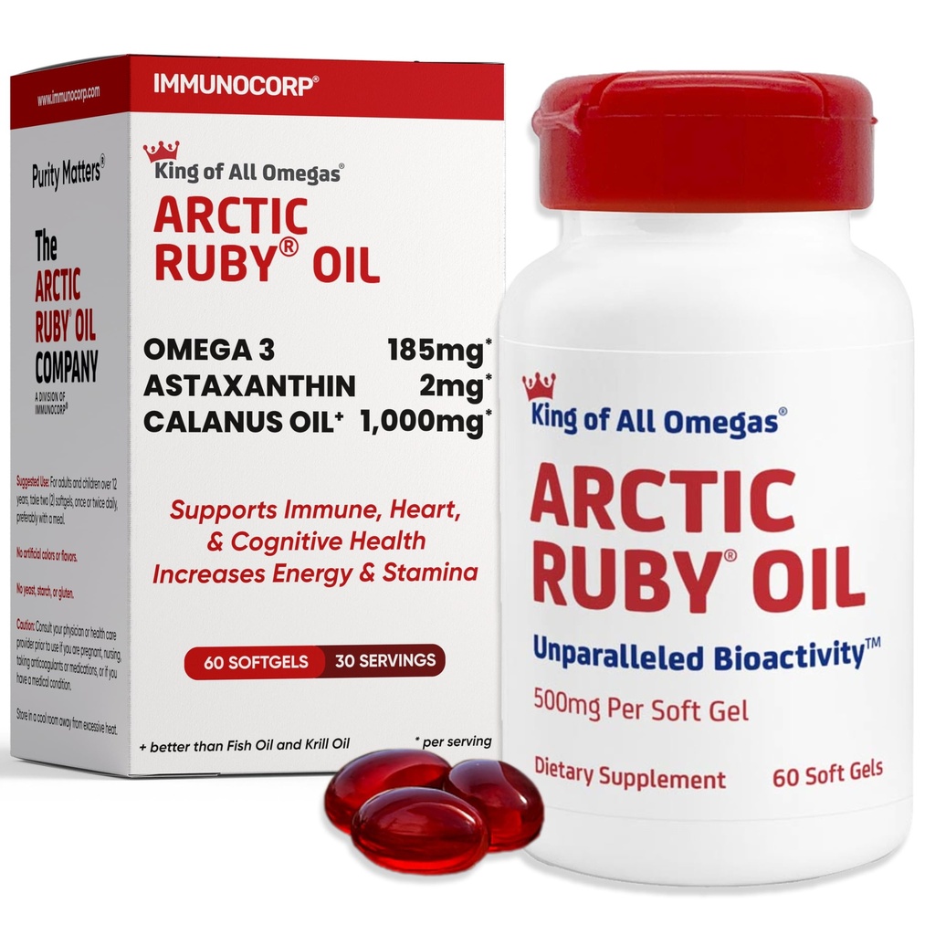 Ártico Ruby Oil 1000mg – Omega 3 Suplemento para mulheres e homens com EPA, DHA e Astaxantina 2mg - Fish & Krill Oil Alternative – 60 Softgels (1 pacote)