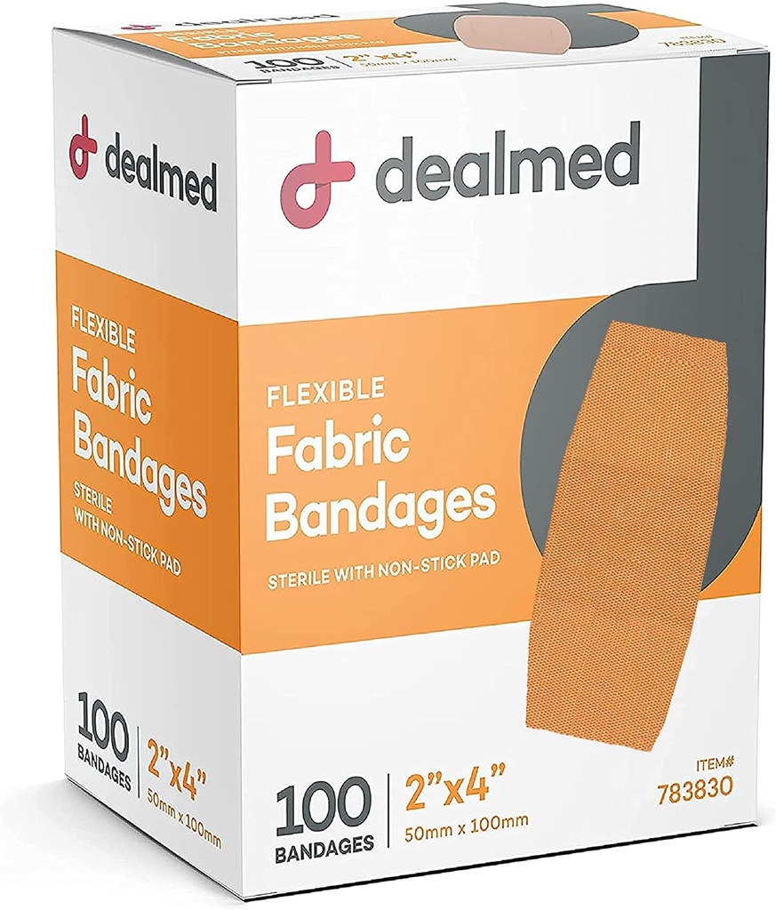 Bandagens flexíveis de adesivo de tecido delineado com pad não-fiscal, látex livre, cuidado de ferida para kit de primeiros socorros, 2" x 4" (caixa de 100)