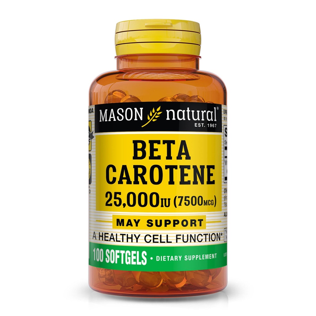 Mason Natural Vitamina A Beta Caroteno 25.000 UI, Suporta Visão, Função celular e Saúde Imune, 100 Softgels, Pacote de 3