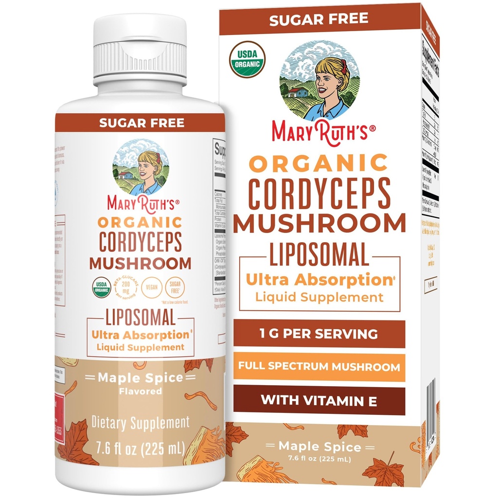 MaryRuth Organics Cordyceps Mushroom Supplement . Ultra Absorção Liposomal . . Full Spectrum Mushroom . . 200mg Beta-Glucans por serviço . . USDA Organic ..