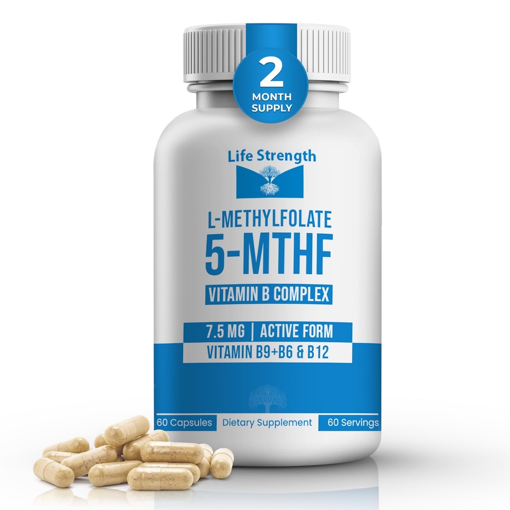 L-Metilfolato + B Balance (7.5mg) - 5-MTHF, B6, B2 & B12 Complexo de metilcobalamina B - 60 Cápsulas - Folato de metilo ativo de força profissional - Sem OGM, sem glúten, sem enchimento