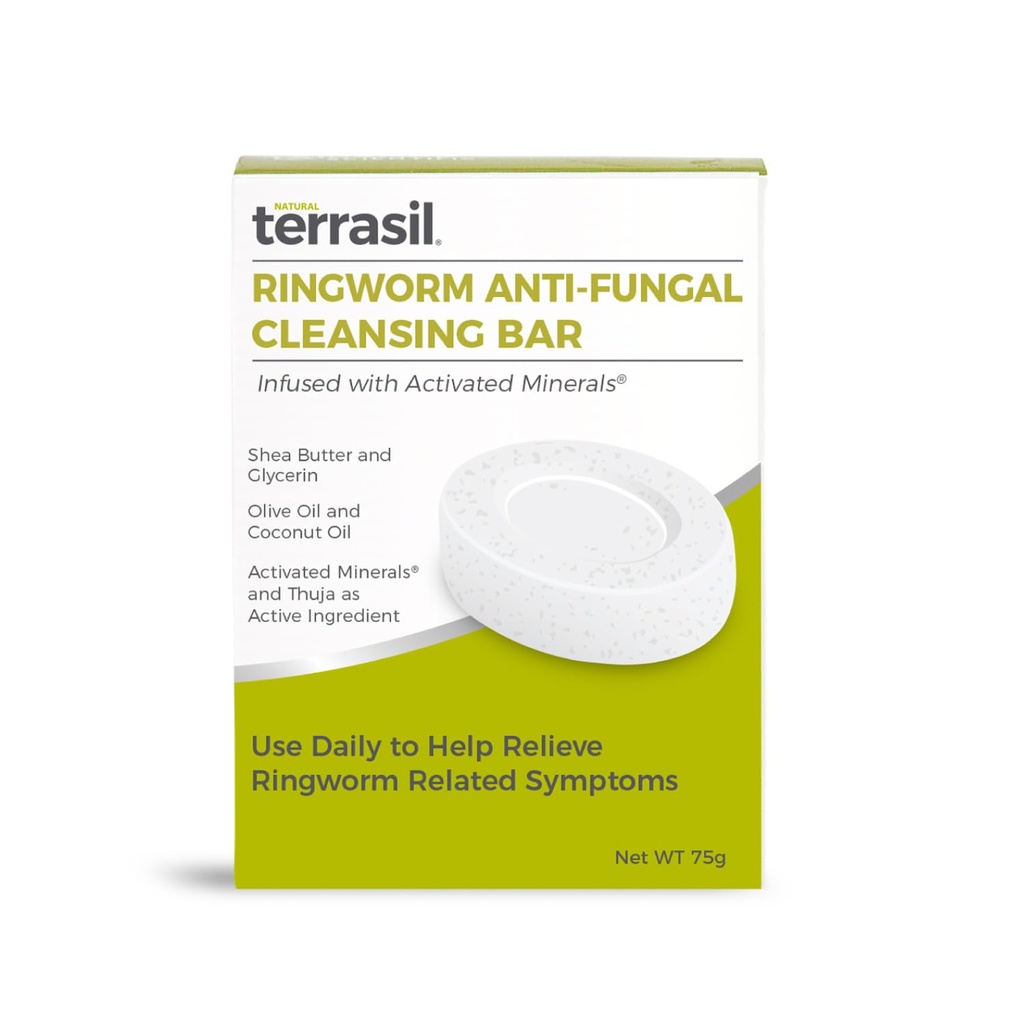 Terrasil Antifungal Ringworm Sabão (75g) Ring Worm Sabão Bar com ingredientes naturais com óleo de coco & manteiga de seda, Tratamento de Ringworm para humanos pele Antifungal Sabão, Dermatologista testado