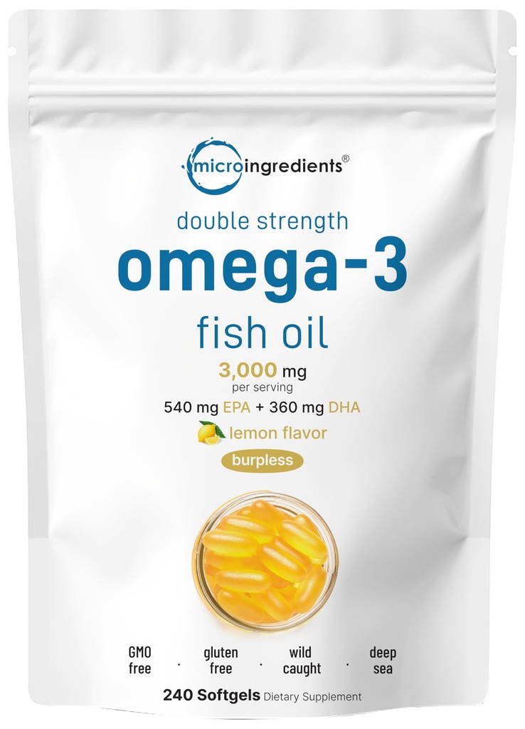 Micro Ingredientes Omega 3 Fish Oil Supplements 3.000mg por serviço, 240 Softgels - limão flavored - Arroto .PA 540mg + DHA 360mg .