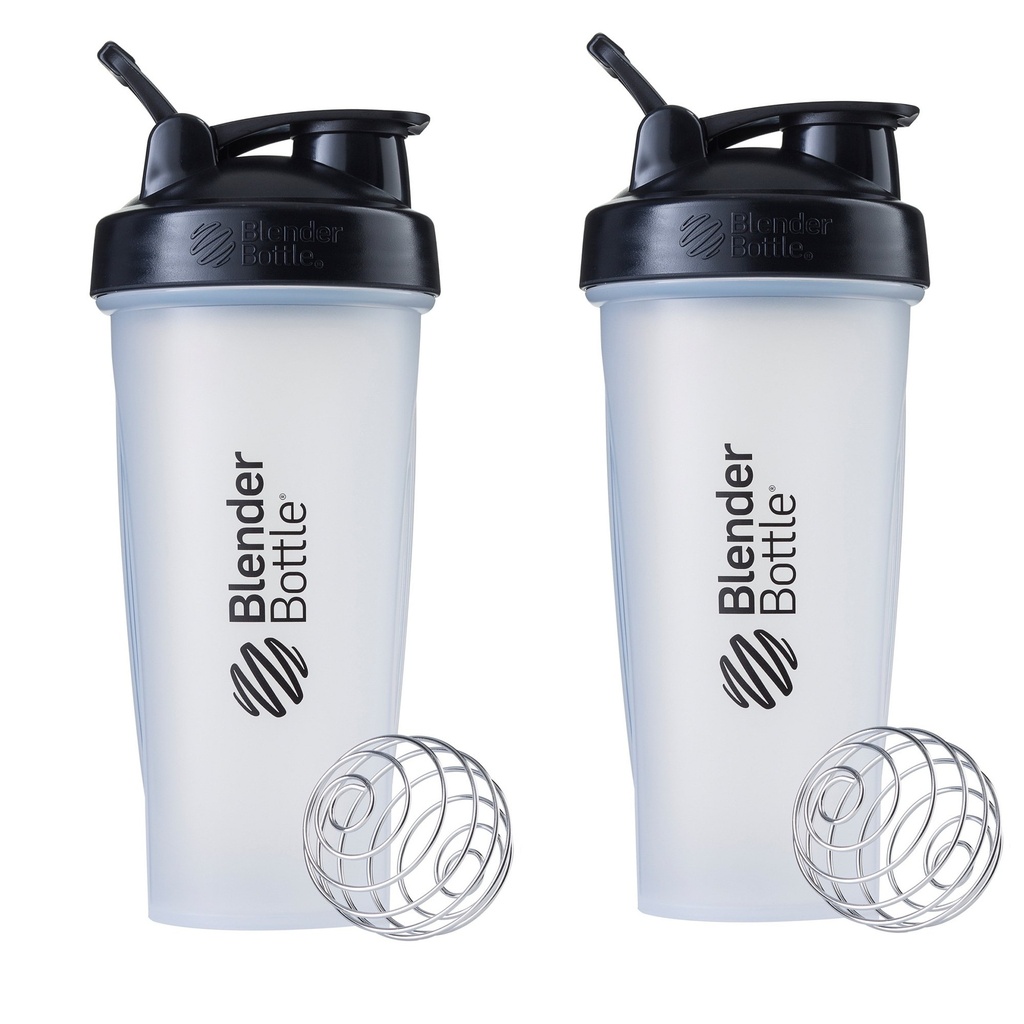BlenderBottle garrafa de shaker clássico perfeito para batidos de proteína e pré-treino, 28 onças, claro / preto (Pacote de 2)