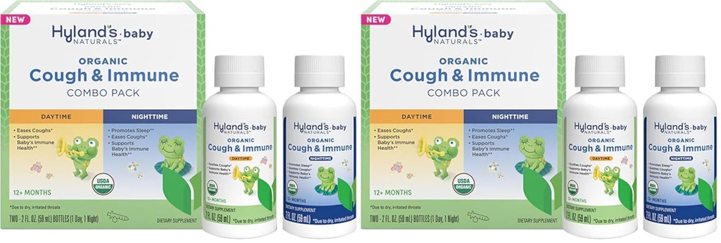 Hyland's Naturals - Bebê - Tosse Orgânica & Immune Day & Night Combo Pack - Fácil Tosse, Suporta Imunidade, Promove o Sono, Dois 2 Fl Oz. Garrafas (4 fl oz) (Pacote de 2)