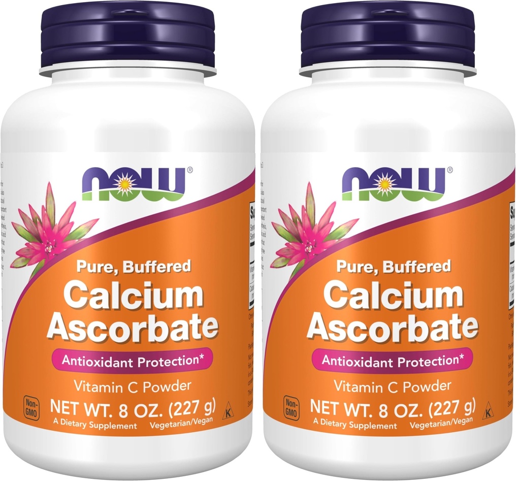 Now Supplements, Pó de Ascorbato de Cálcio, Buffered, Antioxidante Protection*, 8-Ount (Pacote de 2)
