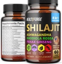 Cápsulas Shilajit Organic Extract Blend 60 Cápsulas para Homens e Mulheres - Suplemento Shilajit 9000mg Ashwagandha, Immune Support Supplement 2000mg Rhodiola Supplement, Ginko Ginkgo Biloba