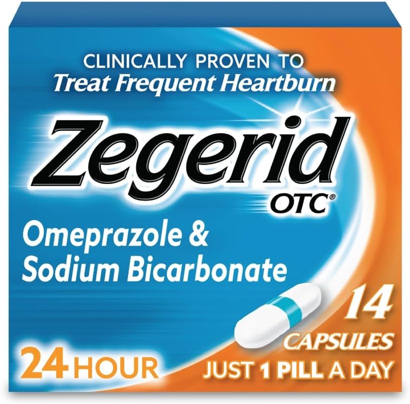 Zegerid OTC 24 horas de alívio da azia, o único inibidor da bomba de prótons com Omeprazol 20mg + bicarbonato de sódio, trata a azia freqüente, 14ct Cápsulas