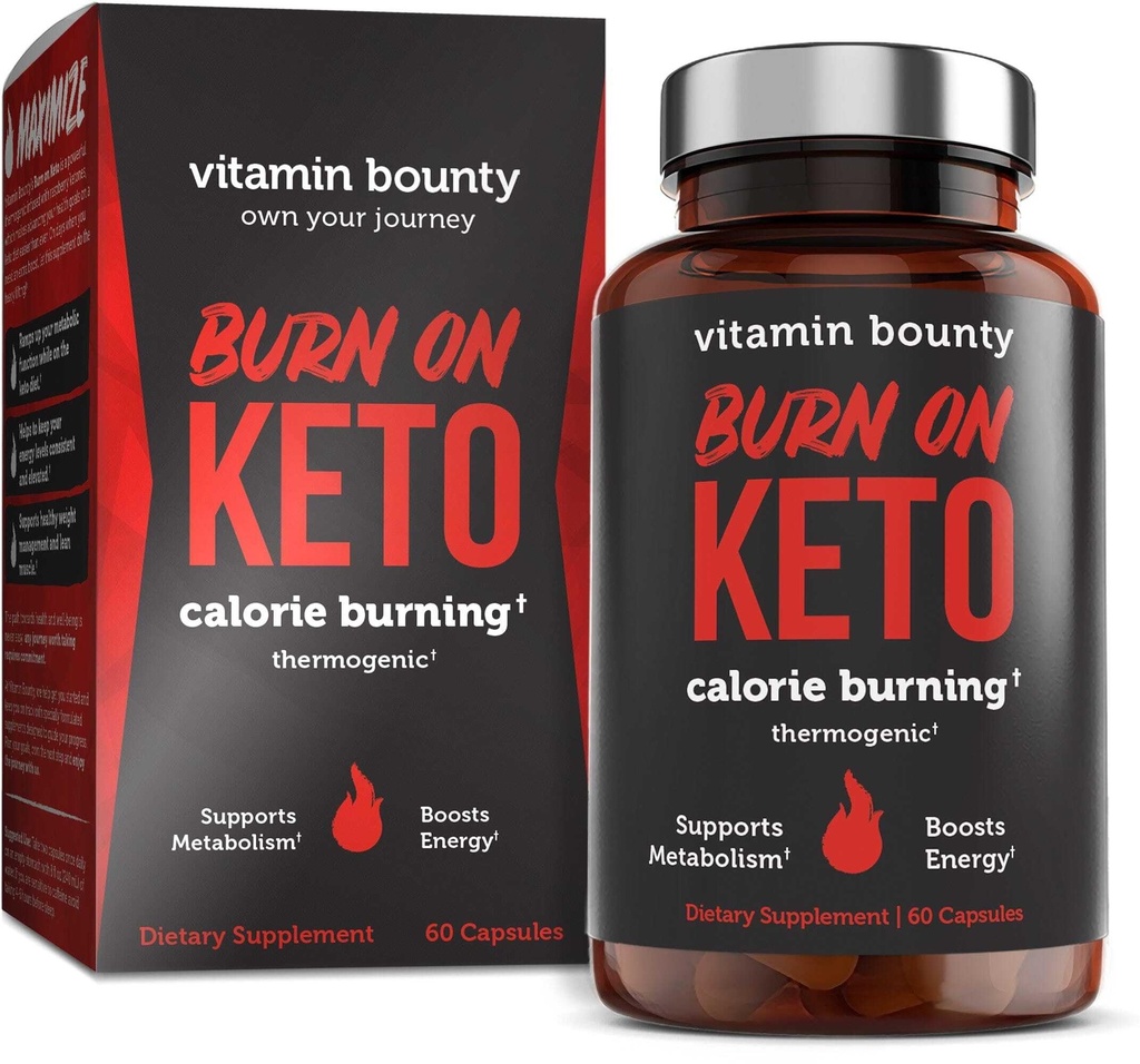 Queimadura de Bounty Vitamina no queimador de gordura termogênico Keto para homens e mulheres - Suplemento de perda de peso com cetonas de framboesa - Metabolismo Booster, Pílulas de energia, Supressor de apetite - 60 Cápsulas