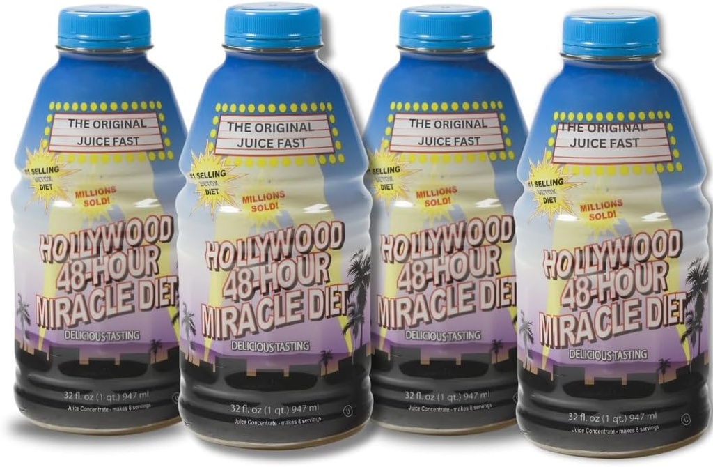 Hollywood dieta - 48 horas Miracle Fruit Juice Cleanse Diet 4-Pack, Detox Cleanse para perda de peso e rejuvenescimento, substituição de alimentos, dieta de ação rápida, Delicious & Tasty Formula, 32 Fl. Oz.