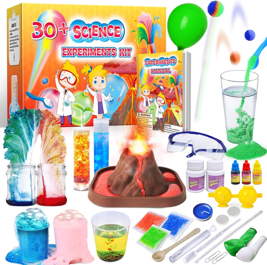 UNGLINGA 30+ Experiments Science Kits for Kids, S.T.E.M Atividades de Projeto Educacional Brinquedos Presentes para Meninos Meninas, Conjunto de Química, Bola Bouncy, Erupção de Vulcões